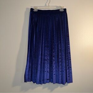 Blue Royal Crushed Velvet Pleated Midi Skirt Winter Luxe Indie Romantic Medium
